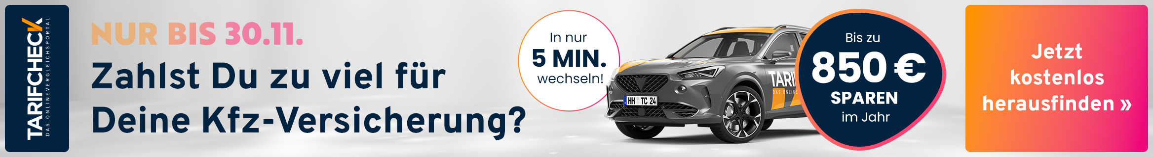 Zahlst Du zu viel für Deine Kfz-Versicherung? Jetzt bis zu 850,00 € im Jahr sparen!